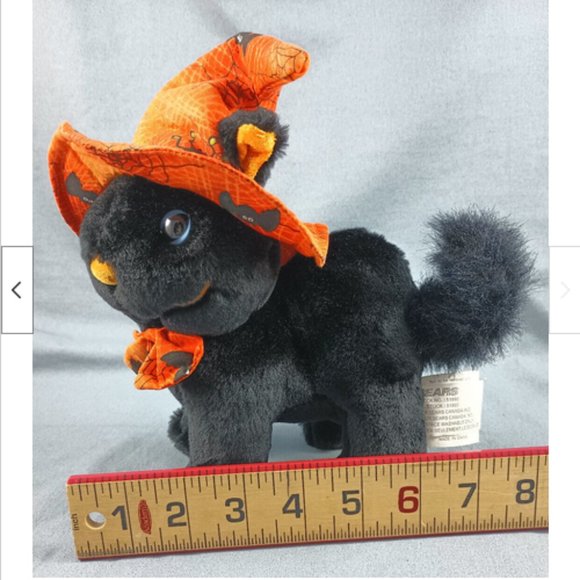 Vtg Sears Exclusive Friday Black Cat Plush Stuffed Toy Halloween Witch Hat - Picture 7 of 7
